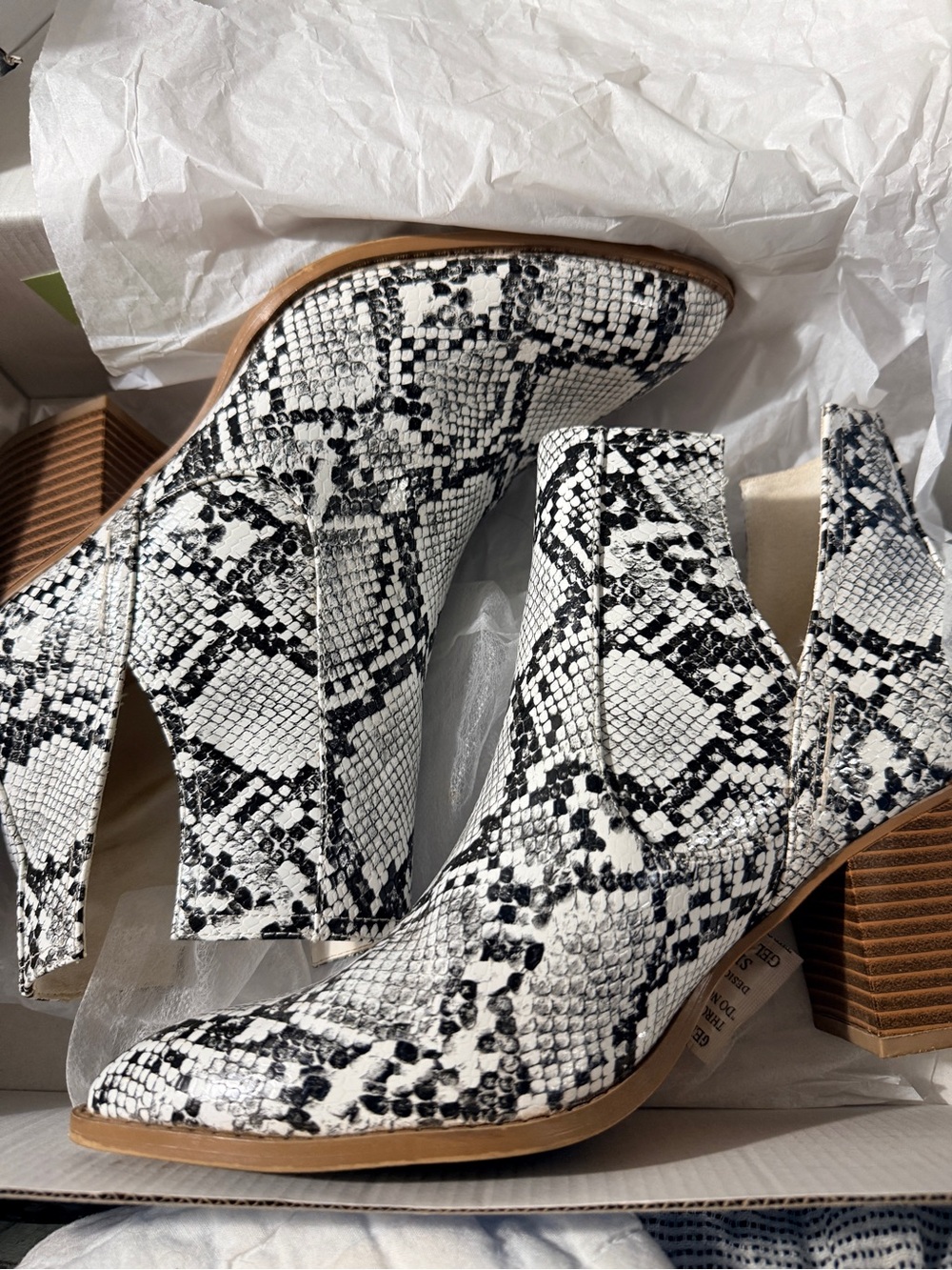 Women's Black & White Snake-Print Ankle Boots